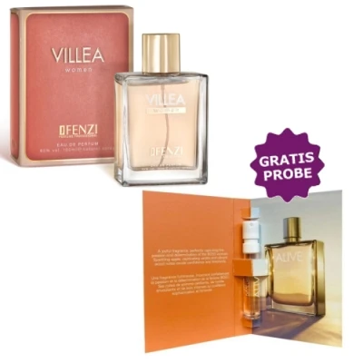 JFenzi Villea Women 100 Ml + Perfume Sample Spray Hugo Boss Alive 3 JFenzi Villea Women 100 Ml + Perfume Sample Spray Hugo Boss Alive