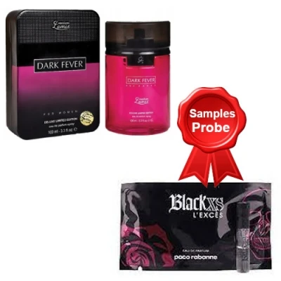 Lamis Dark Fever Woman De Luxe 100 Ml + Perfume Sample Paco Rabane Black XS L' Exces 3 Lamis Dark Fever Woman De Luxe 100 Ml + Perfume Sample Paco Rabane Black XS L' Exces