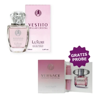 Luxure Vestito Brillar Cristal 100 Ml + Perfume Sample Spray Versace Bright Crystal 3 Luxure Vestito Brillar Cristal 100 Ml + Perfume Sample Spray Versace Bright Crystal