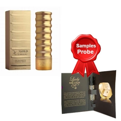 New Brand Gold Women 100 Ml + Perfume Sample Spray Paco Rabanne Lady Million 3 New Brand Gold Women 100 Ml + Perfume Sample Spray Paco Rabanne Lady Million