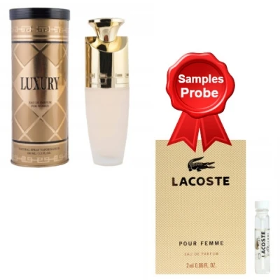 New Brand Luxury Woman 100 Ml + Perfume Sample Lacoste Pour Femme 3 New Brand Luxury Woman 100 Ml + Perfume Sample Lacoste Pour Femme